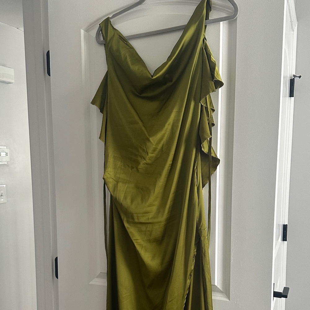SHEIN Olive Green One-Shoulder Cowl Dress